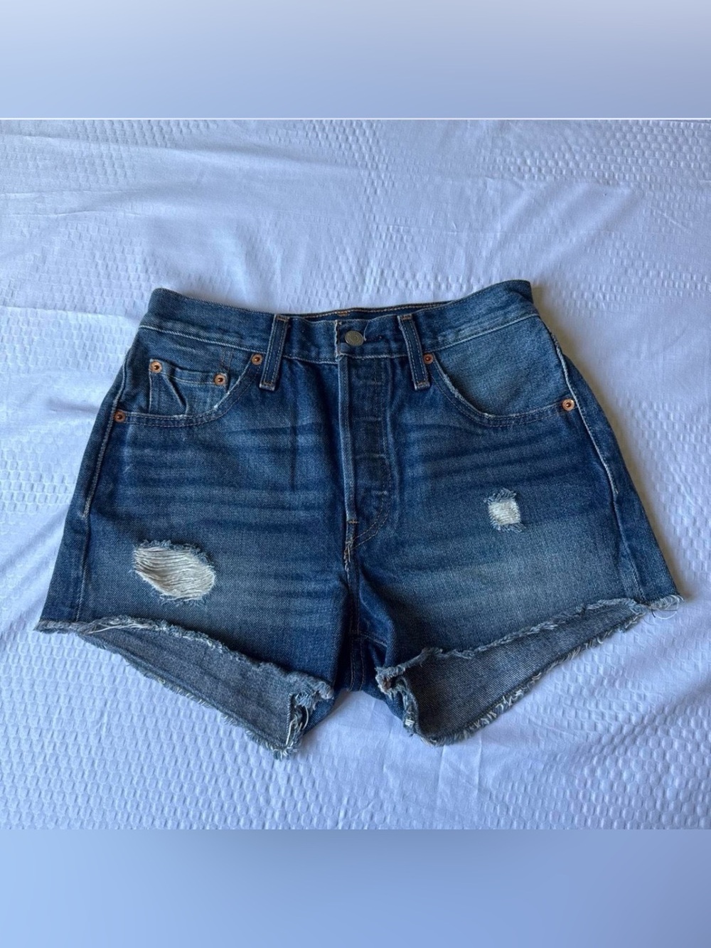 Levi's Dark Blue Distressed Cutoff Denim Shorts